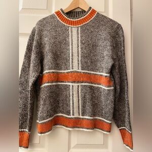 S: Classic Crew Neck Pullover Sweater Brown Coral/Rust Ivory
